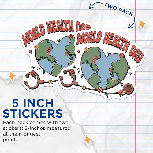 (2 Pack) World Health Day Stickers - 5" On Longest Side - Sticks to Smooth Flat Surfaces - Made in USA - BMCS8831 - BMCS8831