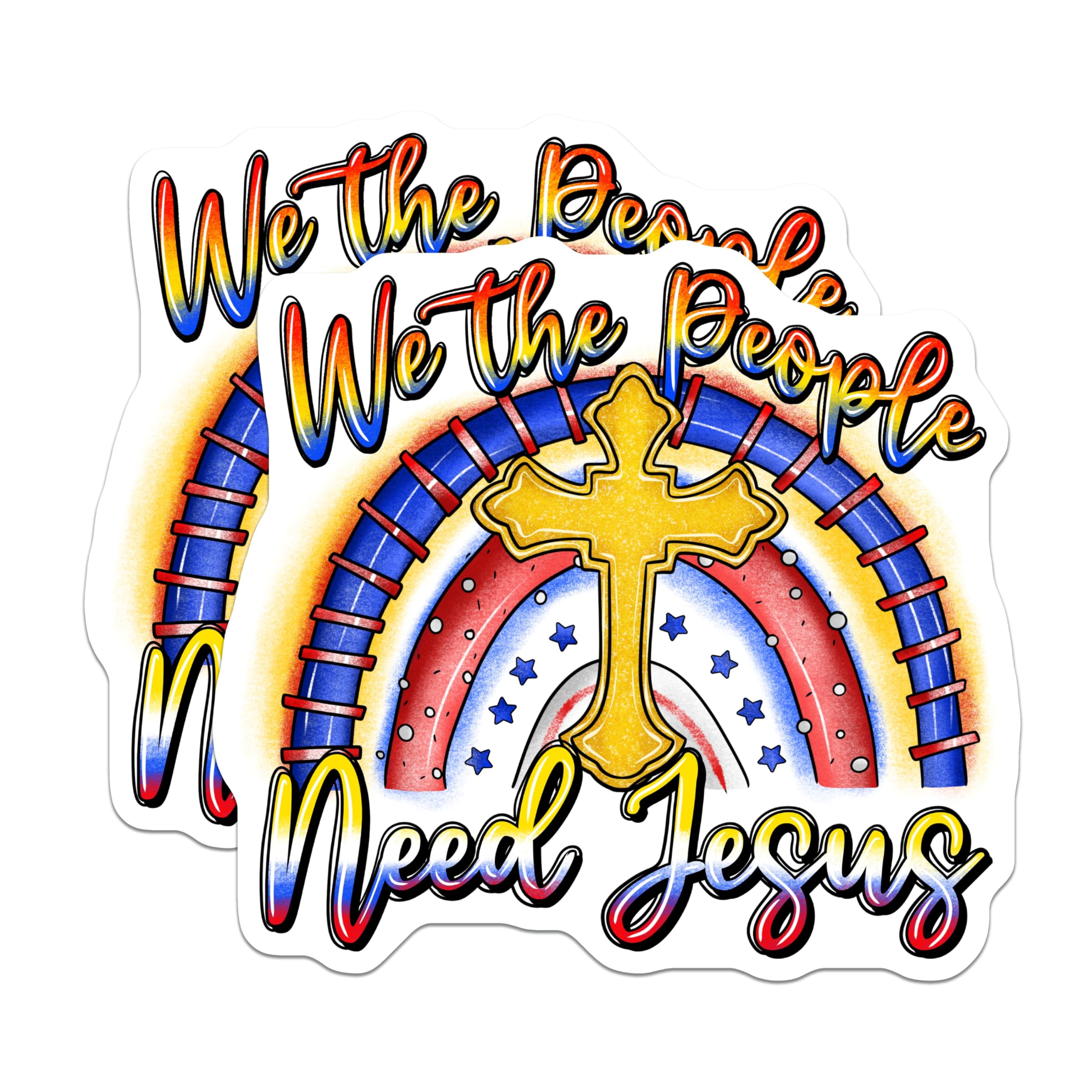 (2 Pack) We the People Need Jesus Magnets - Christian Patriotic Cross Decor - American Faith Statement - 5 Inches On Longest Side - Thick Durable Magnet - Made in USA - MAG28565