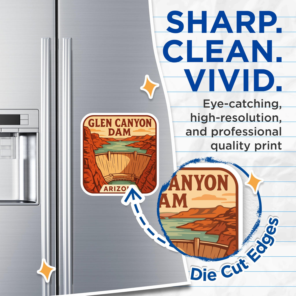 (2 Pack) Glen Canyon Dam Magnets - Arizona Vacation Souvenir - Lake Powell Scenic View Refrigerator Magnets - 5 Inches On Longest Side - Thick Durable Magnet - Made in USA - MAG19774