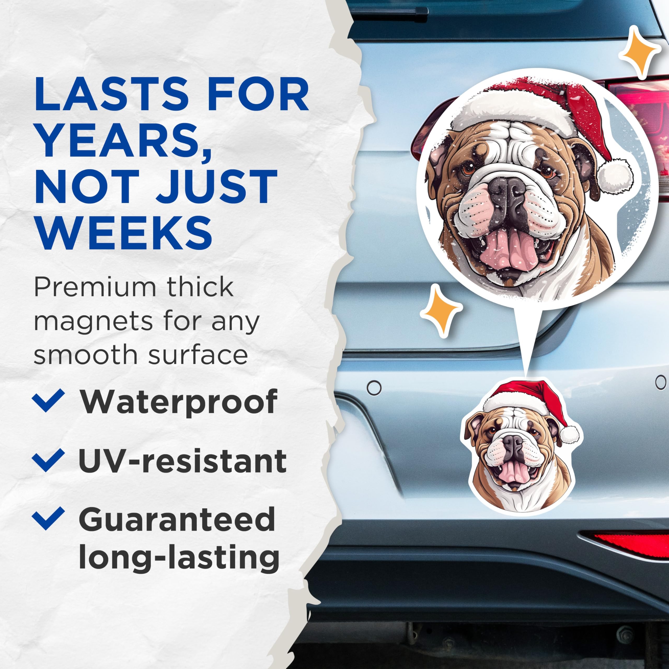 (2 Pack) Santa Bulldog Magnets - Christmas Dog Lover Decor - Festive Animal Fridge Art - 5 Inches On Longest Side - Thick Durable Magnet - Made in USA - MAG29097