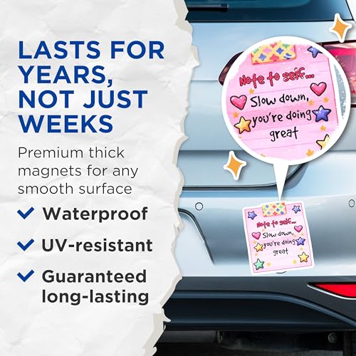 (2 Pack) Positive Note to Self Magnets - Slow Down Quote - Inspirational Star Design - 5" On Longest Side - for Cars, Fridges, Toolboxes - Made in USA - MAG8322
