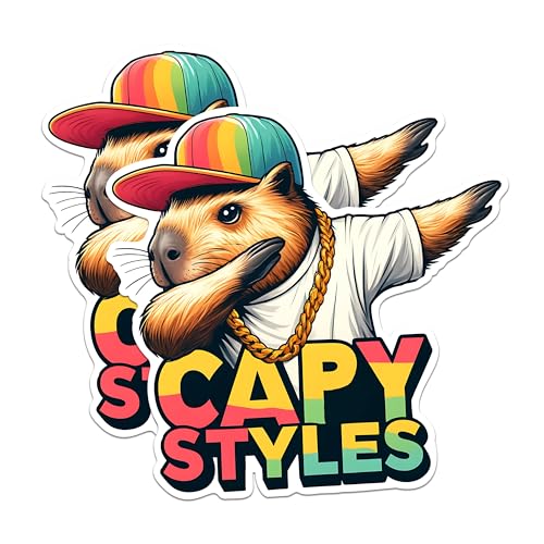 (2 Pack) Capybara Cool Stickers - Trendy Capy Styles Stickers - Fun Animal Graphic - 5" On Longest Side - Sticks to Any Smooth Flat Surface - Made in USA - BMCS2661
