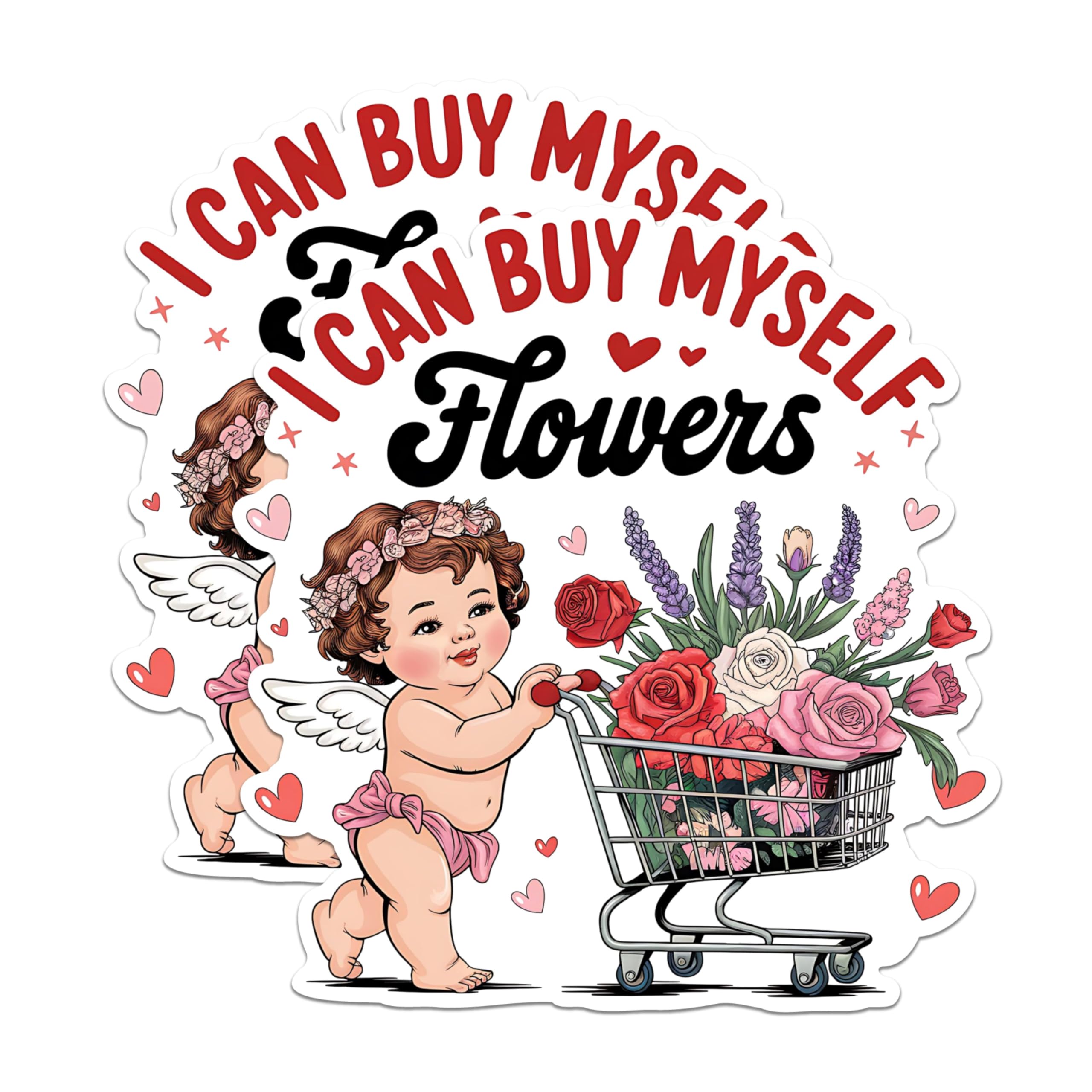 (2 Pack) I Can Buy Myself Flowers Magnets - Baby Angel with Shopping Cart Magnets - Cute Angel Girl Magnets- 5" On Longest Side - for Fridges, Toolboxes, Cars - Made in USA - MAG2961