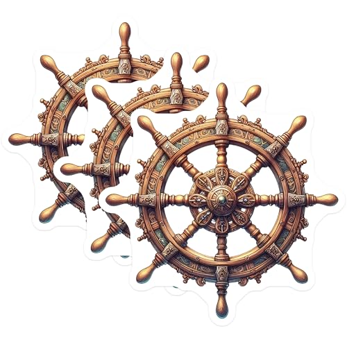 (3 Pack) Ship Wheel Decals - Nautical Theme Stickers - Maritime Art Decals- 3 Inches On Longest Side - Easy Peel & Apply - Made in USA - 3MCS5875