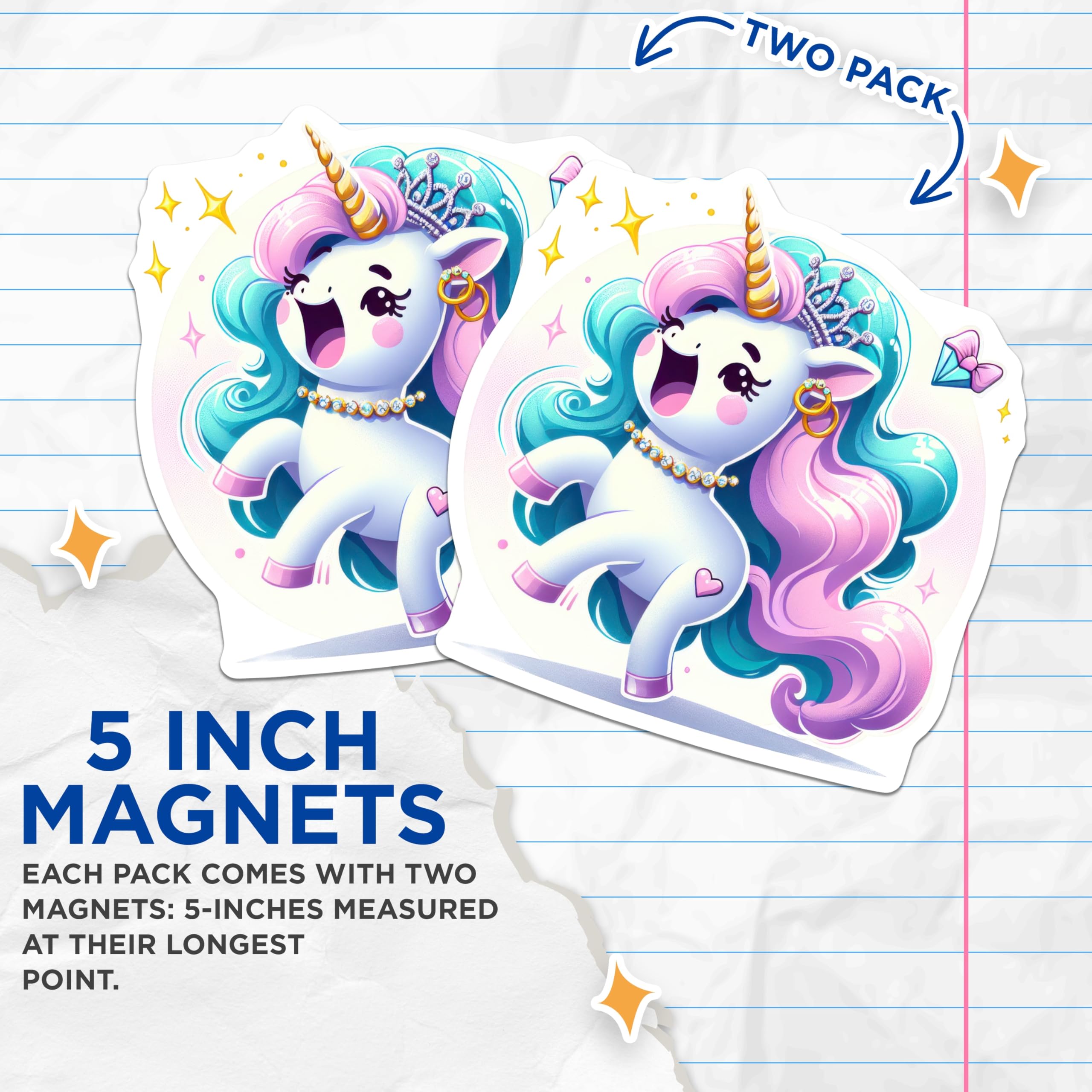 (2 Pack) Enchanting Unicorn Magnets - Magical Princess Fantasy Decor - Sparkly Mythical Creature Fridge Locker Accessory - 5 Inches On Longest Side - Thick Durable Magnet - Made in USA - MAG23000