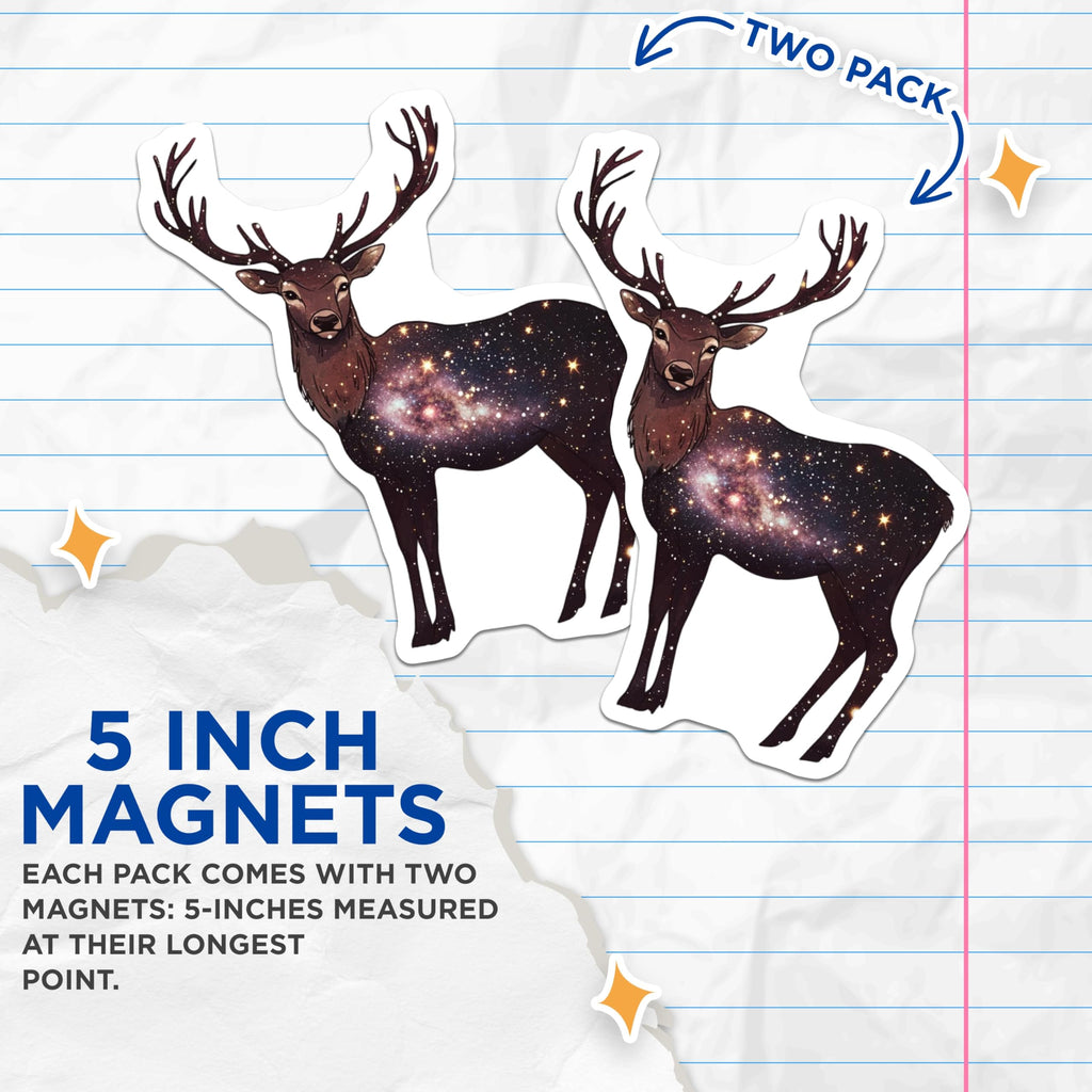 (2 Pack) Deer Magnets - Galaxy Stag - Cosmic Animal Fridge Magnets - 5" On Longest Side - Premium Magnet - for Cars, Refrigerators, Toolboxes, Lockers - Made in USA - MAG16145