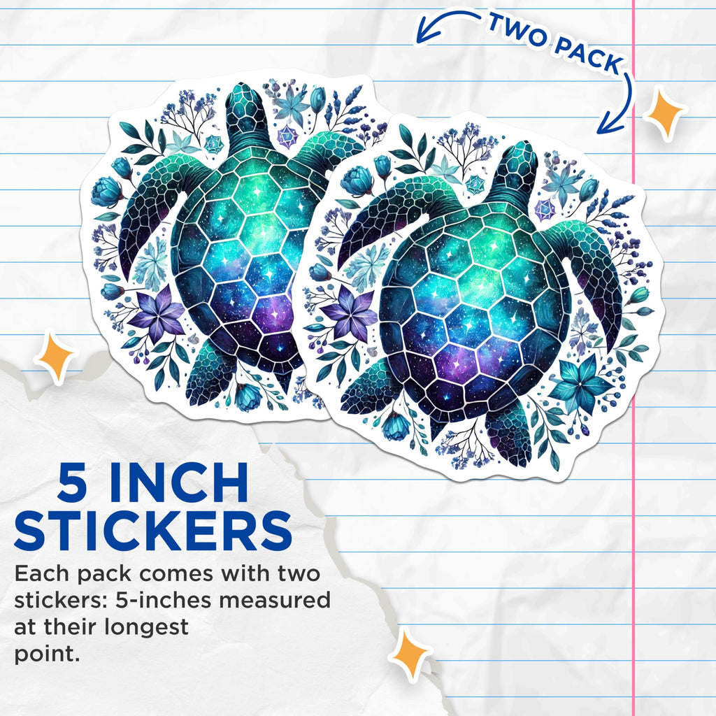 (2 Pack) Turtle Mandala Stickers - Nature Art Stickers - Sea Life Sticker - 5" On Longest Side - Sticks to Smooth Flat Surfaces - Made in USA - BMCS4496