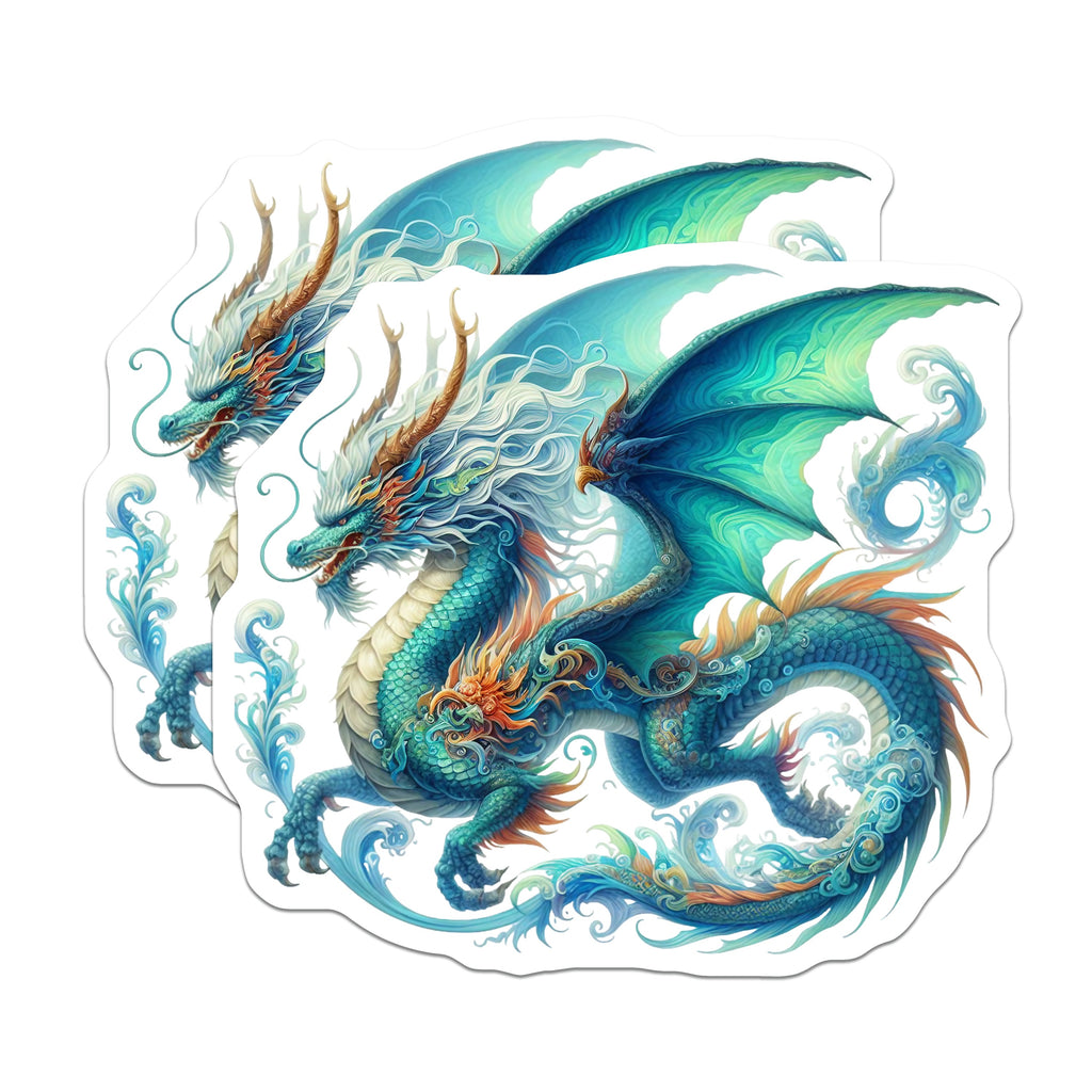 (2 Pack) Blue Water Dragon Magnets - Fantasy Creature Art - Mythical Beast Decor - Asian Inspired Fridge - 5 Inches On Longest Side - Thick Durable Magnet - Made in USA - MAG36317