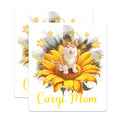 (2 Pack) Corgi Mom Sunflower Magnets - Adorable Dog Art - Pet Parent Refrigerator Decor - 5 Inches On Longest Side - Thick Durable Magnet - Made in USA - MAG23309
