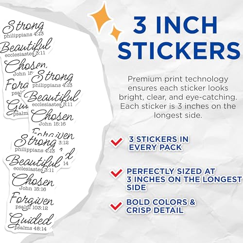 (3 Pack) Christian Verse Decals - Strong Beautiful Chosen Forgiven Guided Decal - Religious Stickers- 3 Inches On Longest Side - Easy Peel & Apply - Made in USA - 3MCS5948