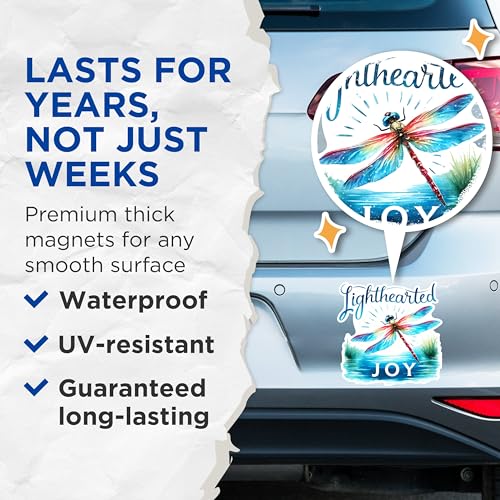 (2 Pack) Lighthearted Joy Magnets - Dragonfly Art Magnets - Colorful Inspirational Magnets- 5" On Longest Side - for Fridges, Toolboxes, Cars - Made in USA - MAG2687