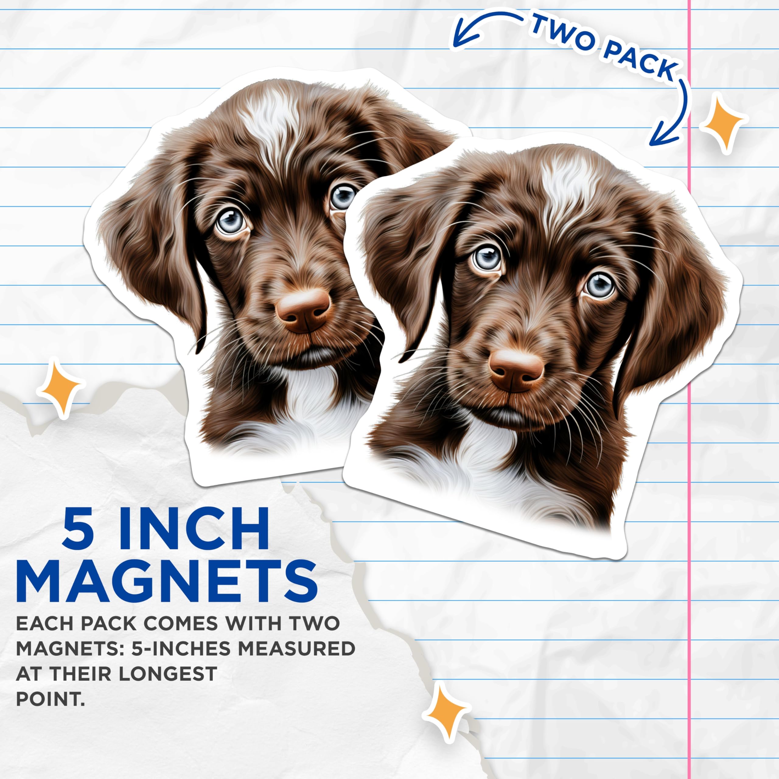 (2 Pack) Brown Puppy Magnets - Cute Dog Refrigerator Decor - Pet Lover Animal Art - Puppy Parent Home Accents - 5 Inches On Longest Side - Thick Durable Magnet - Made in USA - MAG27207