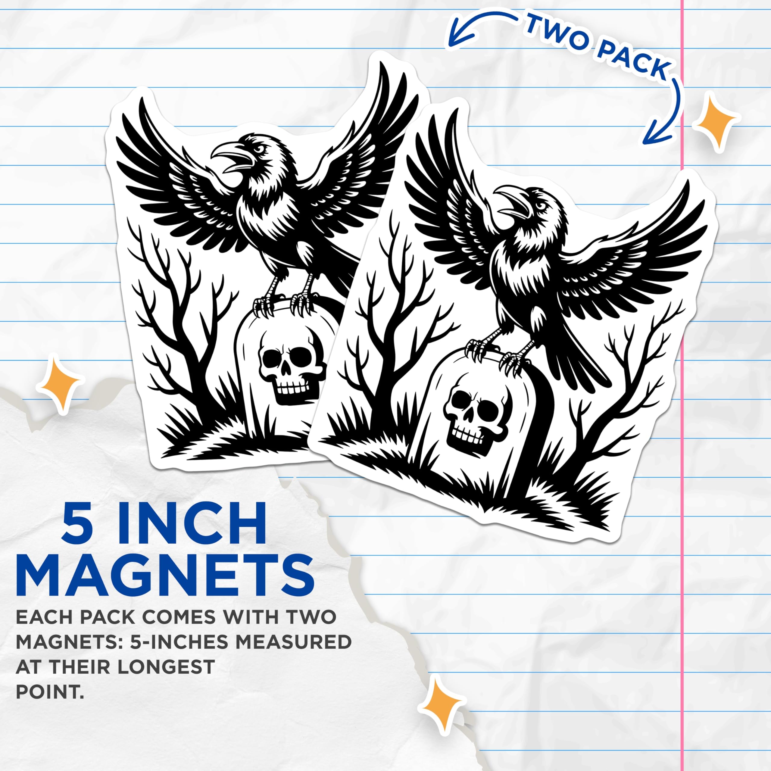 (2 Pack) Raven Skull Magnets - Gothic Fridge Magnets - Occult Home Decor - 5" On Longest Side - Premium Magnet - for Cars, Refrigerators, Toolboxes, Lockers - Made in USA - MAG15203
