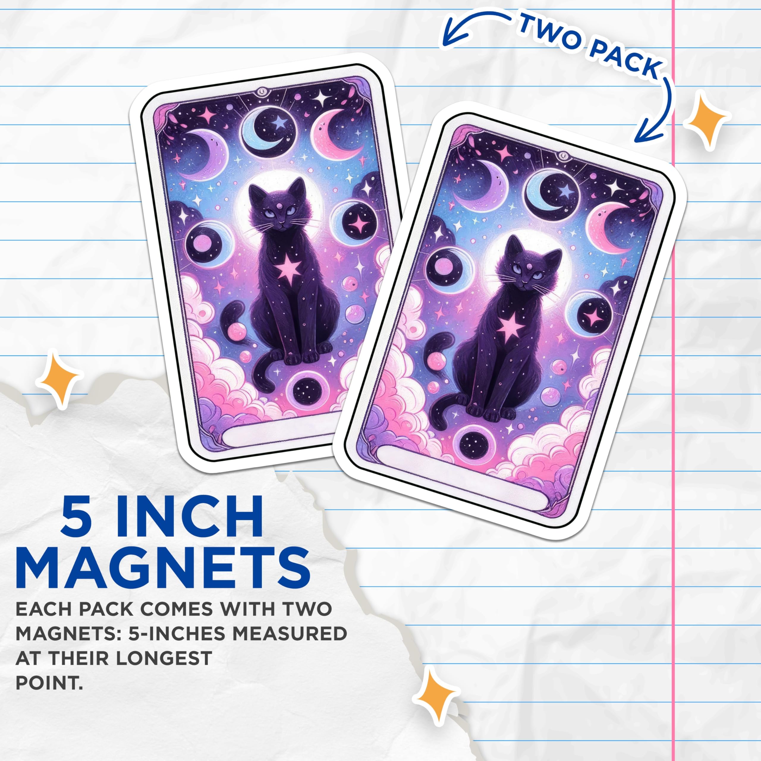 (2 Pack) Mystical Black Cat Magnets - Lunar Cycle Artwork - Cosmic Feline Charm - 5 Inches On Longest Side - Thick Durable Magnet - Made in USA - MAG23115