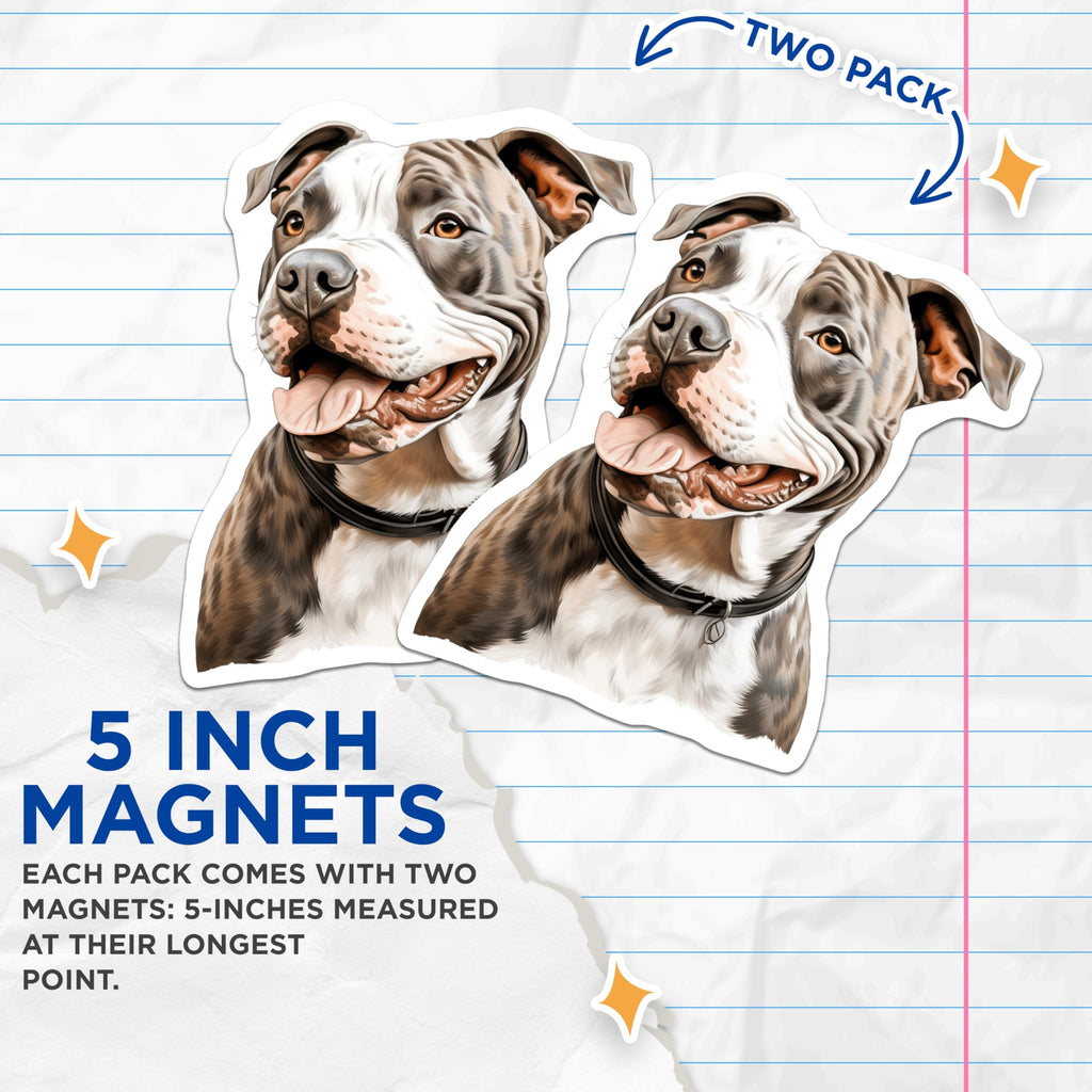 (2 Pack) Pit Bull Magnets - Dog Lover Fridge Decor - Pet Advocate Item - Bully Breed Art - 5 Inches On Longest Side - Thick Durable Magnet - Made in USA - MAG26856