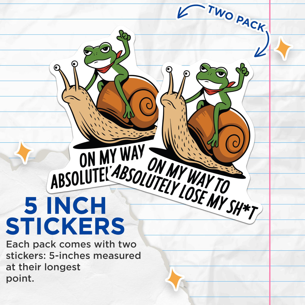(2 Pack) Frog Snail Stickers - Funny Quote Stickers - Losing It Stickers- 5" On Longest Side - Sticks to Smooth Flat Surfaces - Made in USA - BMCS16846