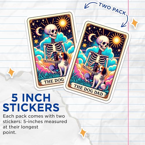 (2 Pack) Skeleton Dog Dad Stickers - Pet Owner Stickers - Fun Memes Stickers - 5" On Longest Side - Sticks to Smooth Flat Surfaces - Made in USA - BMCS5388