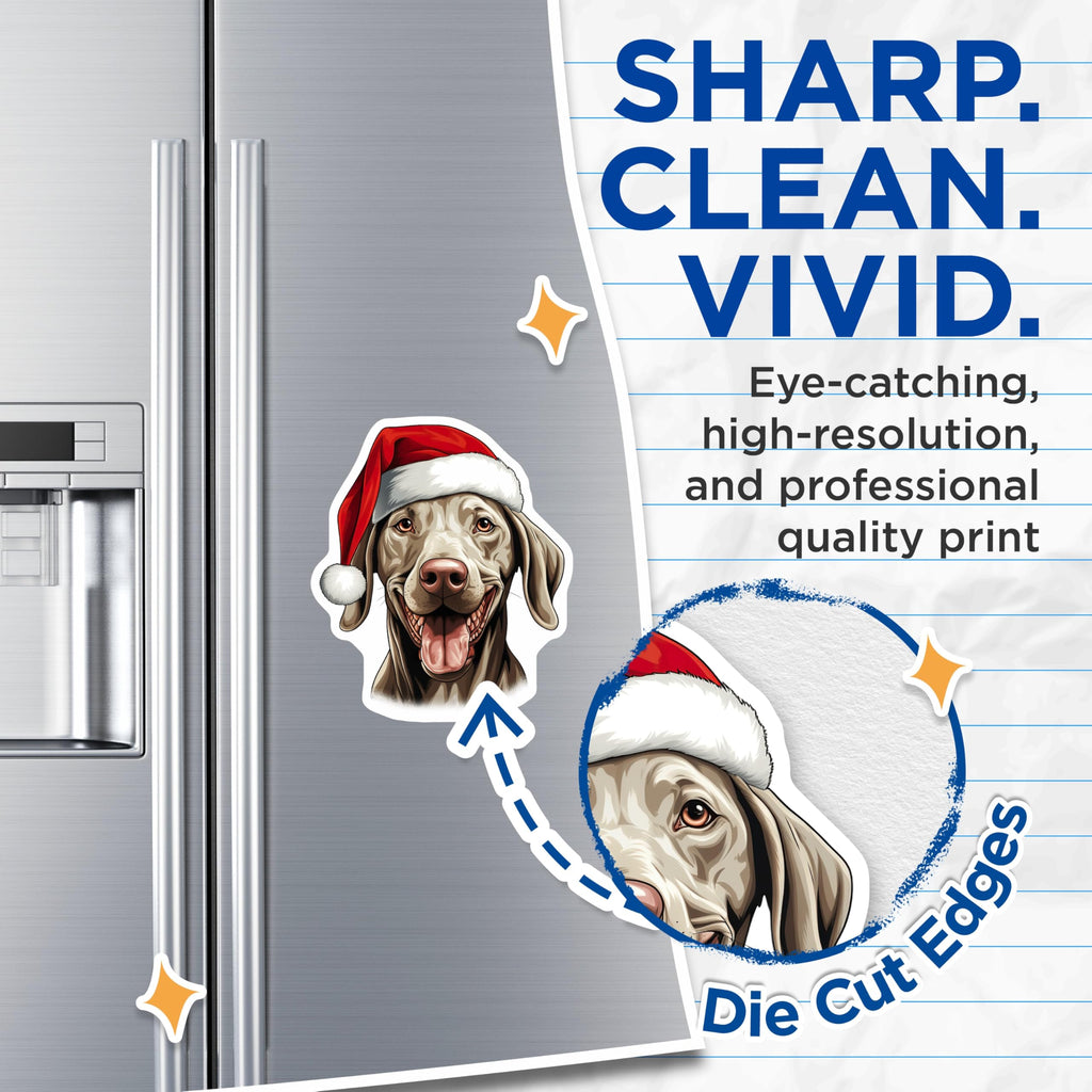 (2 Pack) Christmas Dog Magnets - Santa Hat Weimaraner Smiling - Happy Holiday Refrigerator Decor - 5 Inches On Longest Side - Thick Durable Magnet - Made in USA - MAG28013