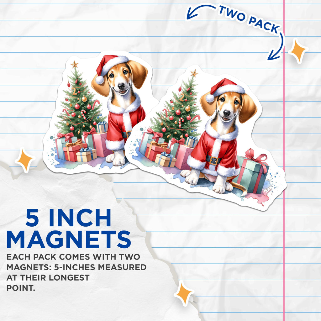 (2 Pack) Christmas Puppy Magnets - Beagle Santa Holiday Dog Decor - Cute Pet Refrigerator Magnets - 5 Inches On Longest Side - Thick Durable Magnet - Made in USA - MAG27109