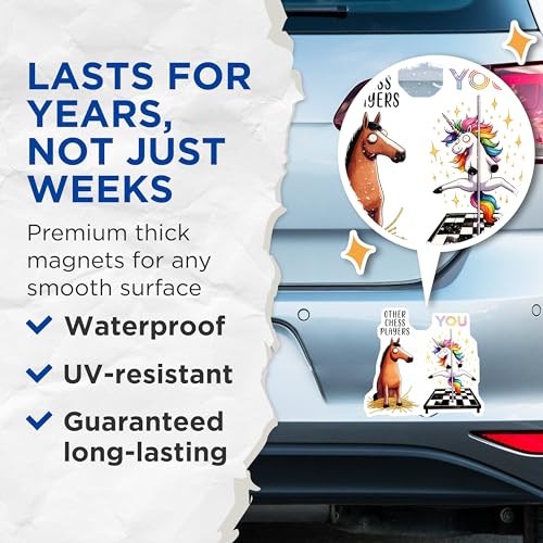 (2 Pack) Funny Animal Magnets - Humorous Chess Magnets - Unicorn and Horse Magnets - 5" On Longest Side - for Cars, Refrigerators, Toolboxes, Lockers - Made in USA BMCS3186