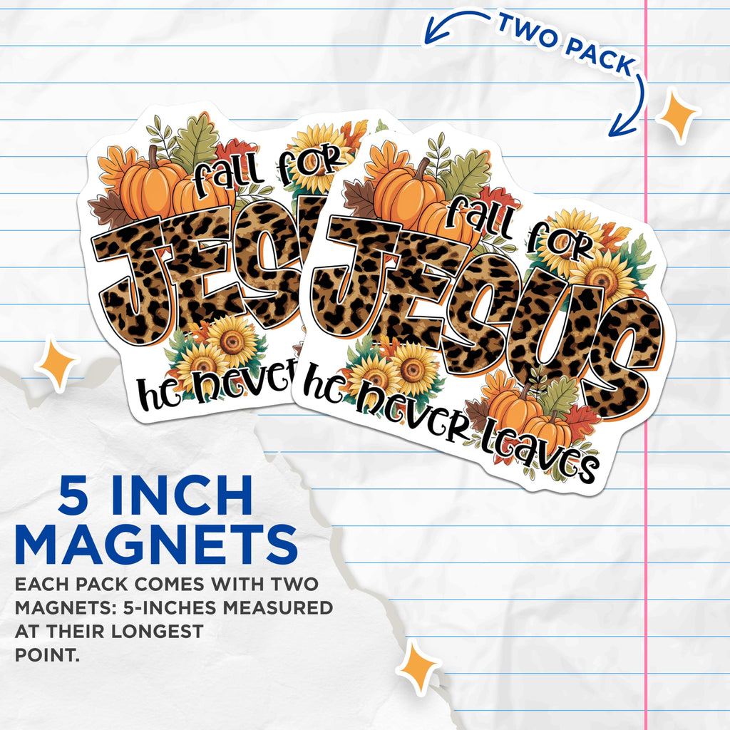 (2 Pack) Fall for Jesus Magnets - Christian Faith Decor - Autumn Pumpkin Sunflower Religious Inspirational - 5 Inches On Longest Side - Thick Durable Magnet - Made in USA - MAG27202