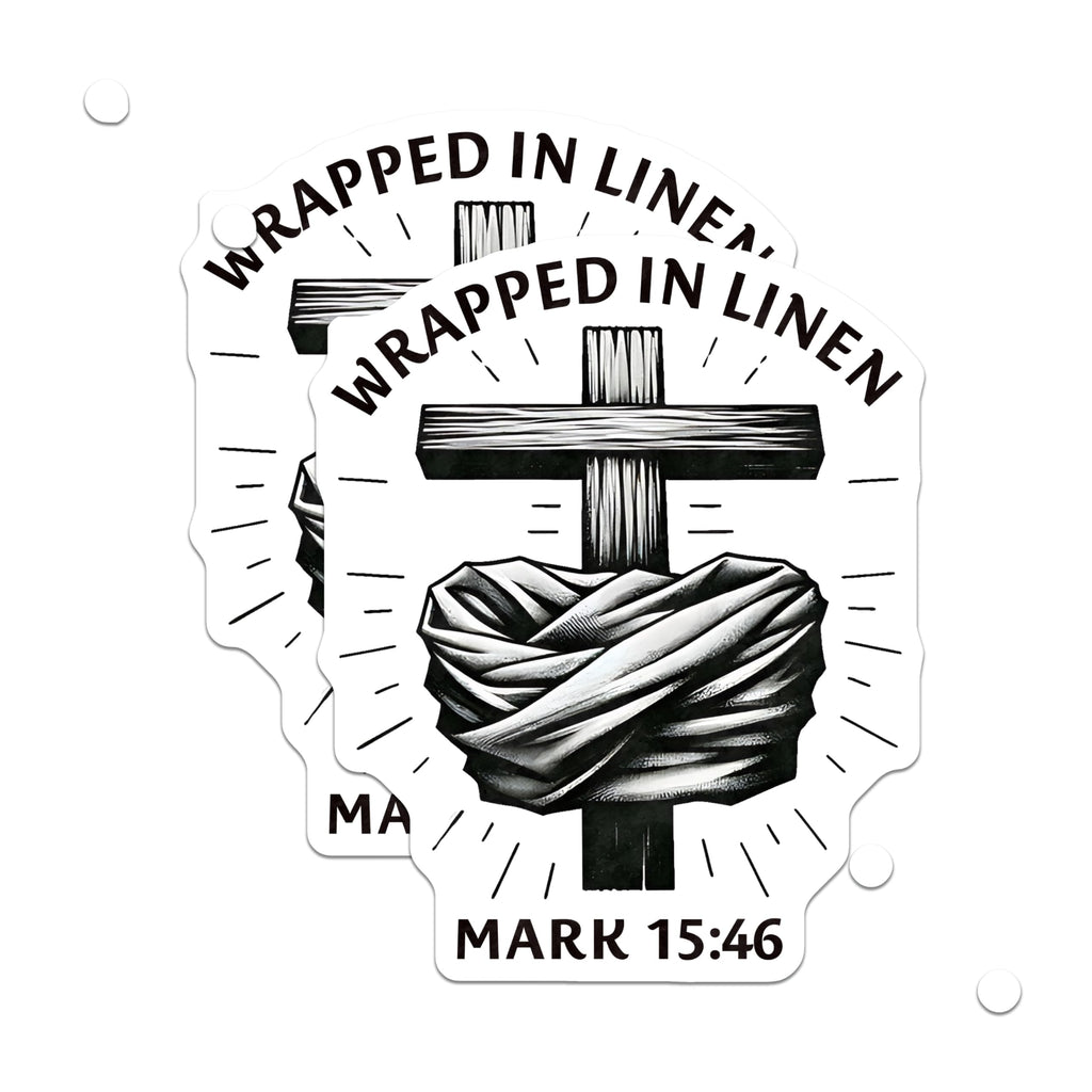 (2 Pack) Christian Cross Magnets - Wrapped in Linen Mark 15:46 - Religious Scripture Faith Decor - 5 Inches On Longest Side - Thick Durable Magnet - Made in USA - MAG23983
