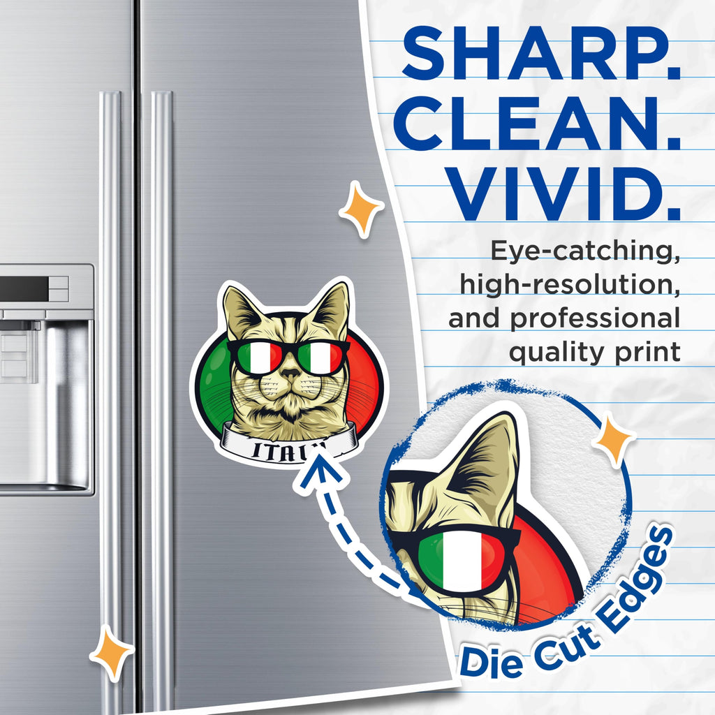 (2 Pack) Italy Cat Magnets - Italian Flag Sunglasses - Funny Cat Lover Home Decor - 5" On Longest Side - Premium Magnet - for Cars, Refrigerators, Toolboxes, Lockers - Made in USA - MAG17888