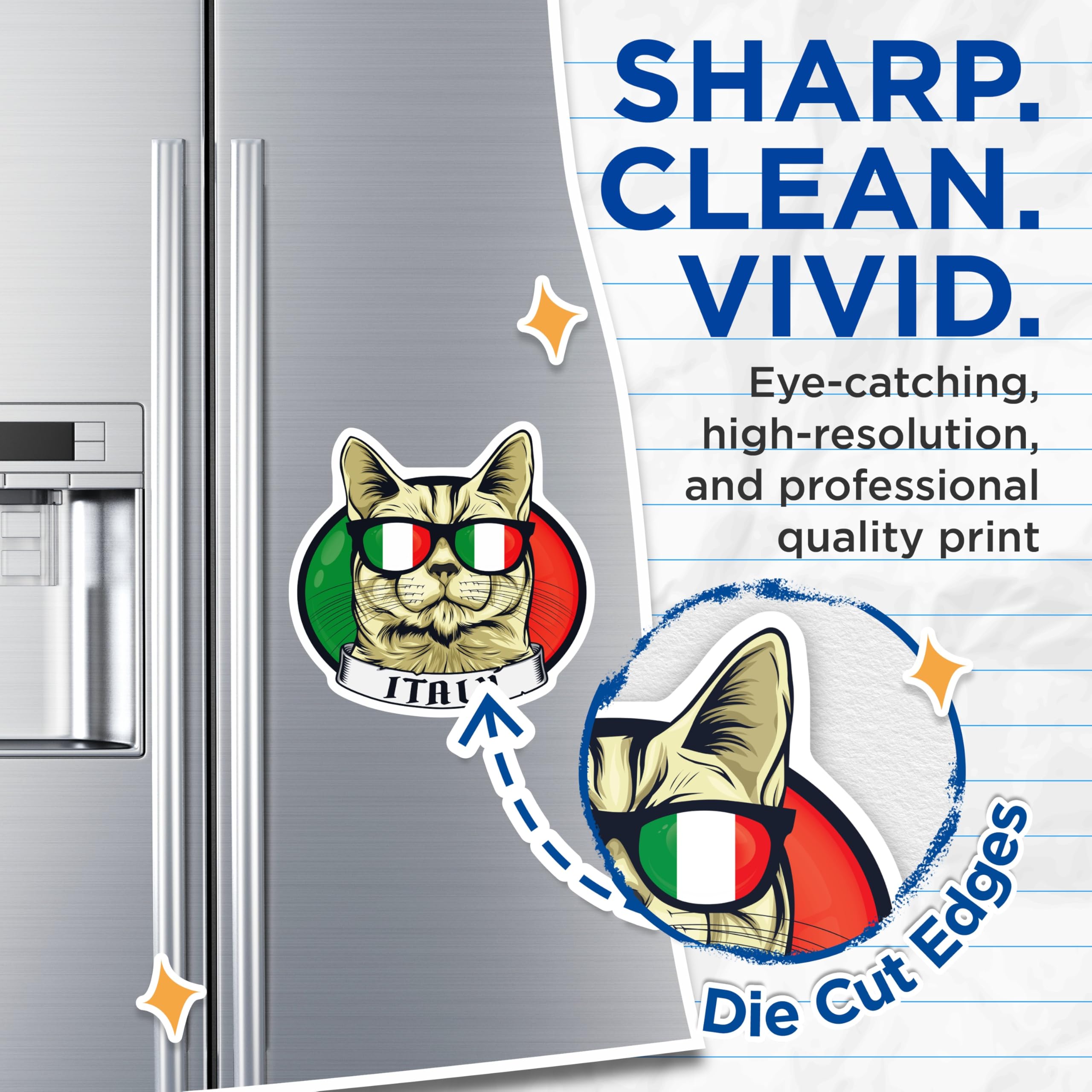 (2 Pack) Italy Cat Magnets - Italian Flag Sunglasses - Funny Cat Lover Home Decor - 5" On Longest Side - Premium Magnet - for Cars, Refrigerators, Toolboxes, Lockers - Made in USA - MAG17888