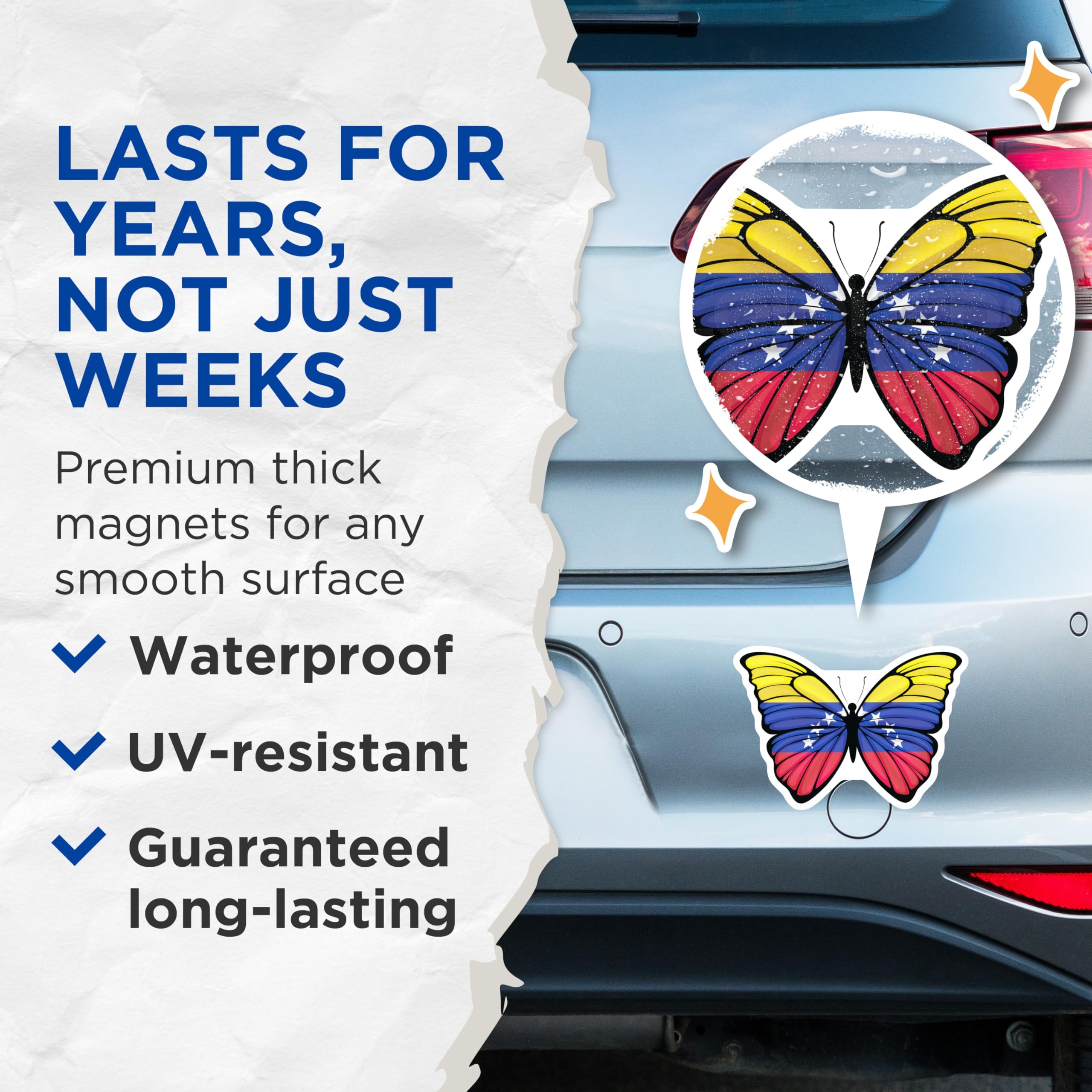 (2 Pack) Venezuela Flag Butterfly Magnets - Venezuelan Pride - Patriotic Souvenir - 5" On Longest Side - Premium Magnet - for Cars, Refrigerators, Toolboxes, Lockers - Made in USA - MAG18357
