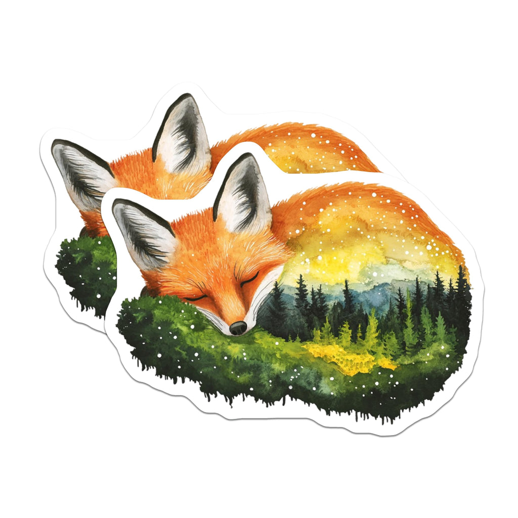 (2 Pack) Fox Magnets - Sleeping Fox - Forest Scene - Fridge Magnet - 5" On Longest Side - Premium Magnet - for Cars, Refrigerators, Toolboxes, Lockers - Made in USA - MAG14714