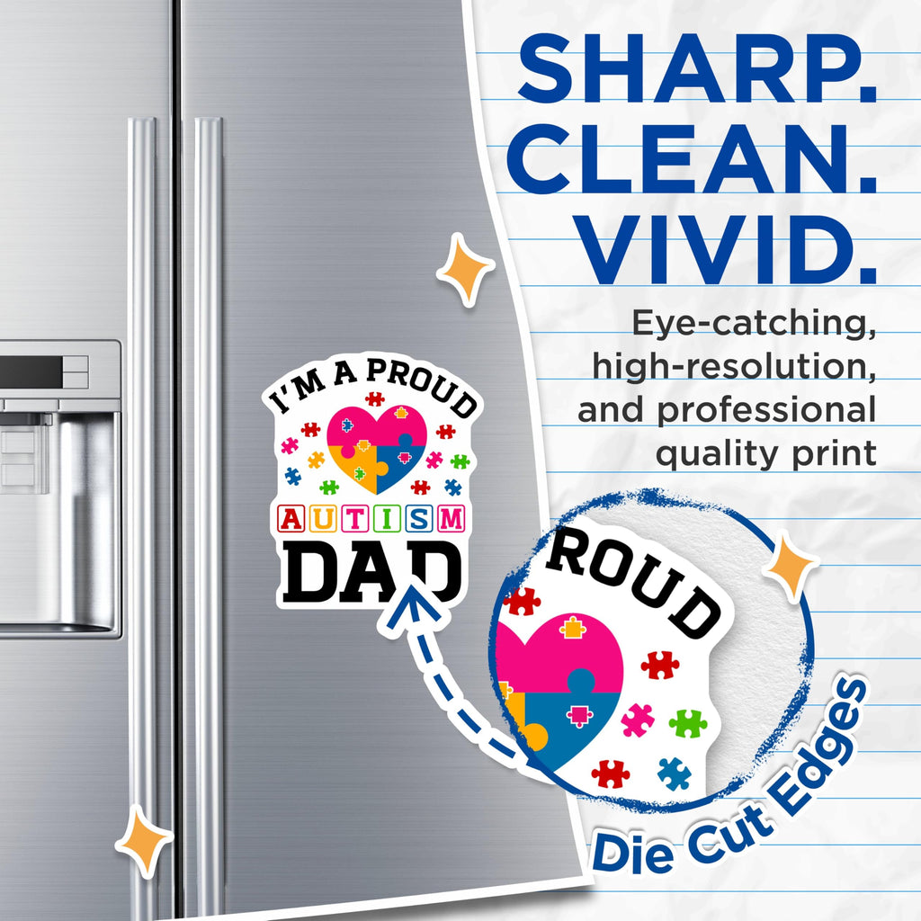 (2 Pack) I'm a Proud Dad Magnets - Autism Awareness Magnets - Dad Magnets with Puzzle Heart Design - 5" On Longest Side - for Cars, Fridges, Toolboxes - Made in USA - MAG4102