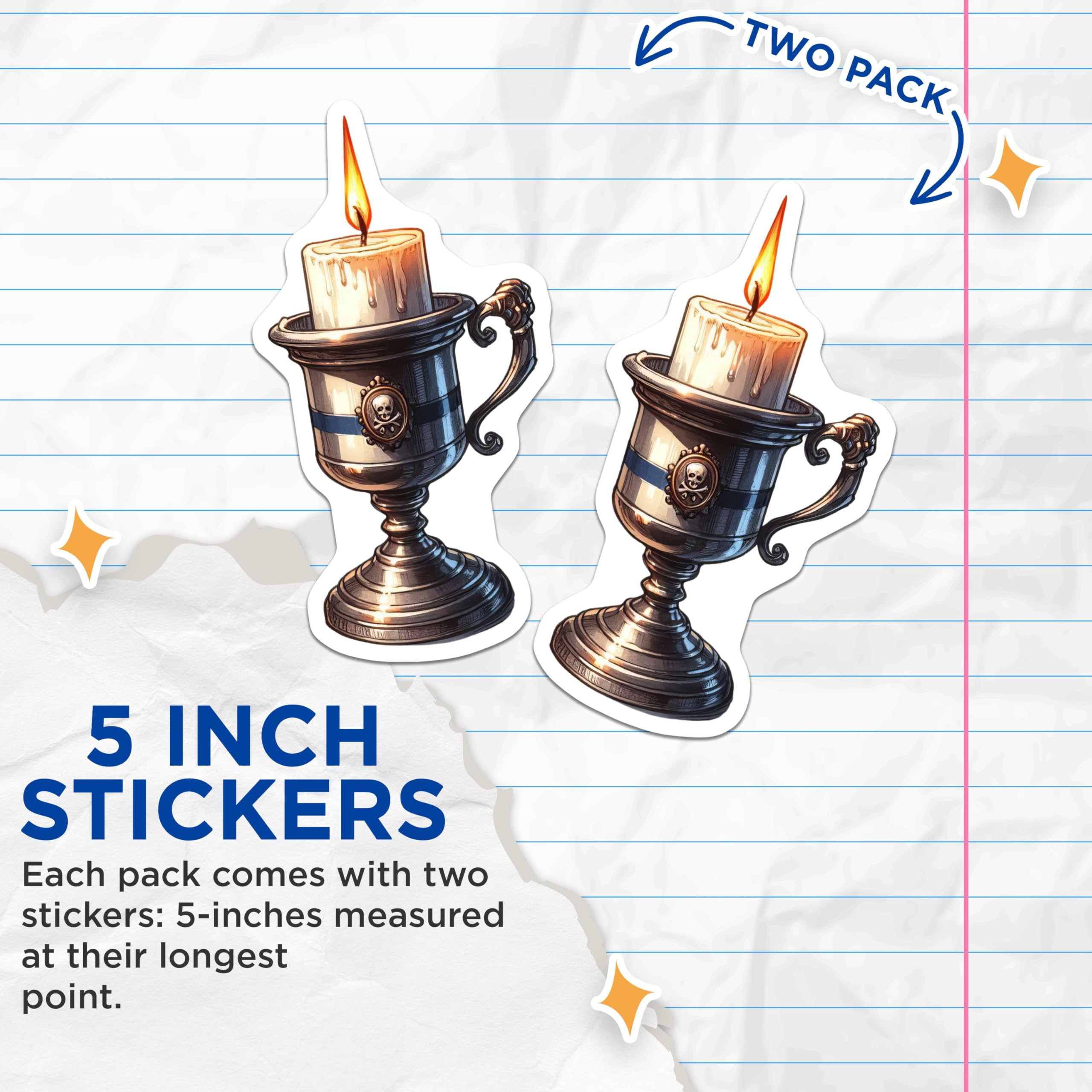 (2 Pack) Gothic Skull Candle Stickers - Haunted Candlelight - Dark Academia Aesthetic - 5" On Longest Side - Sticks to Smooth Flat Surfaces - Made in USA - BMCS6572
