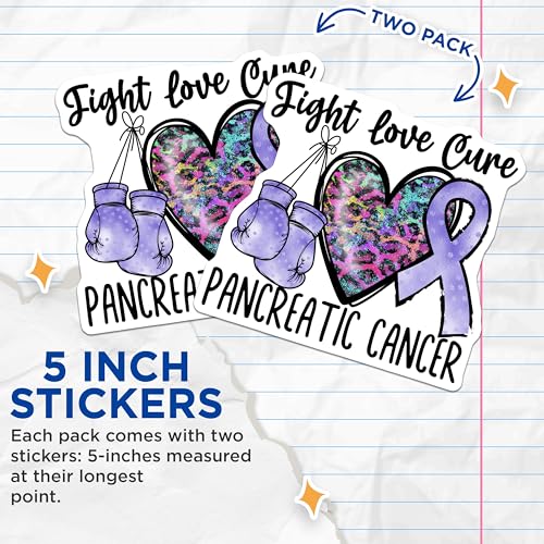 (2 Pack) Fight Love Cure Stickers - Pancreatic Cancer Awareness - Inspiring Cancer Support Stickers - 5" On Longest Side - Sticks to Smooth Flat Surfaces - Made in USA - BMCS4287