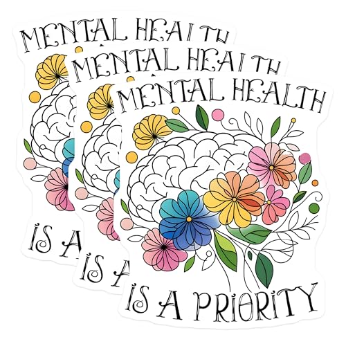 (3 Pack) Mental Health Decals - Floral Brain Decal - Self Care Laptop Decal - 3 Inches On Longest Side - Easy Peel & Apply - Made in USA - 3MCS2026