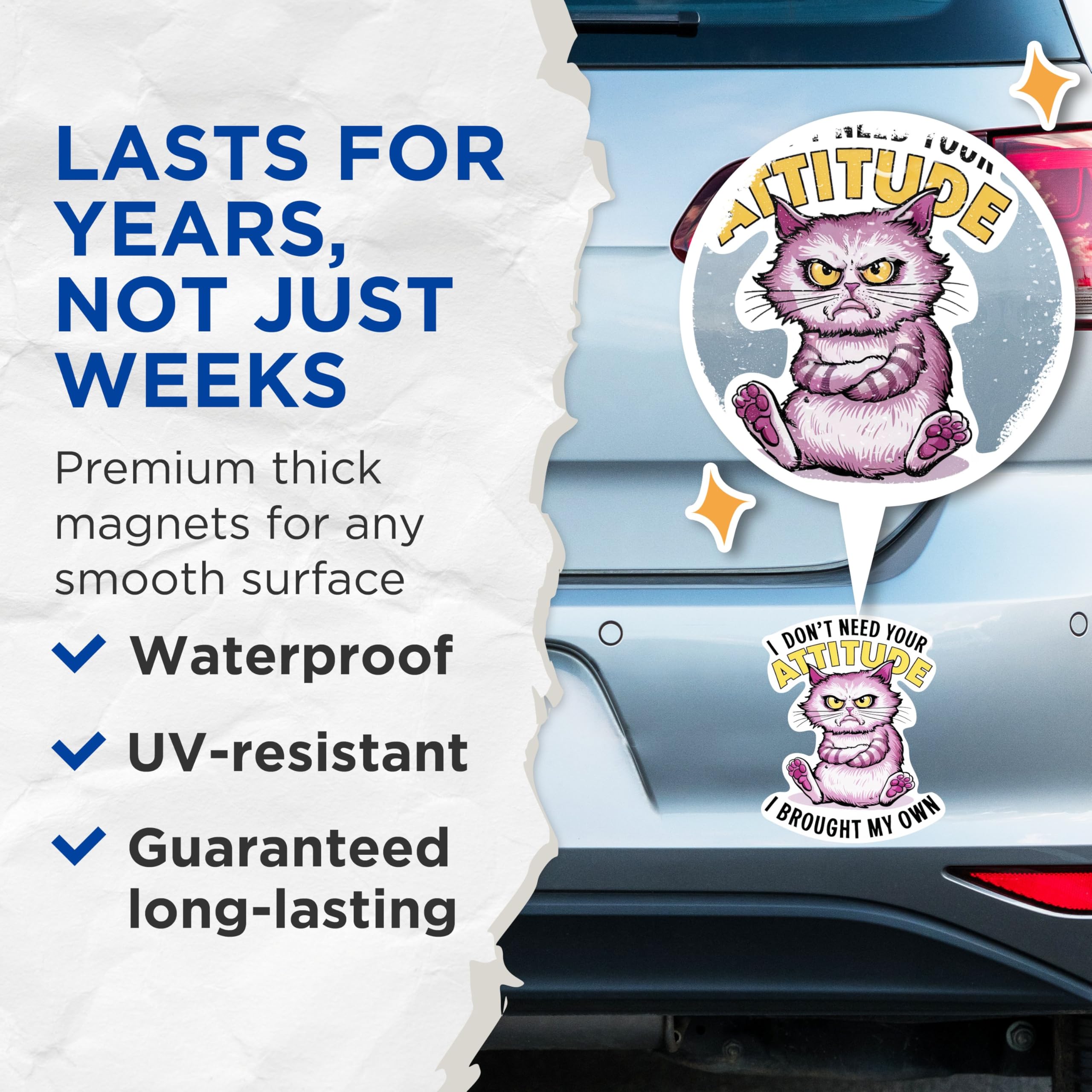 (2 Pack) I Don't Need Your Attitude I Brought My Own Magnets - Funny Punny Sarcastic - 5 Inches On Longest Side - Premium Magnet - for Cars, Refrigerators, Toolboxes - Made in USA - MAG2056