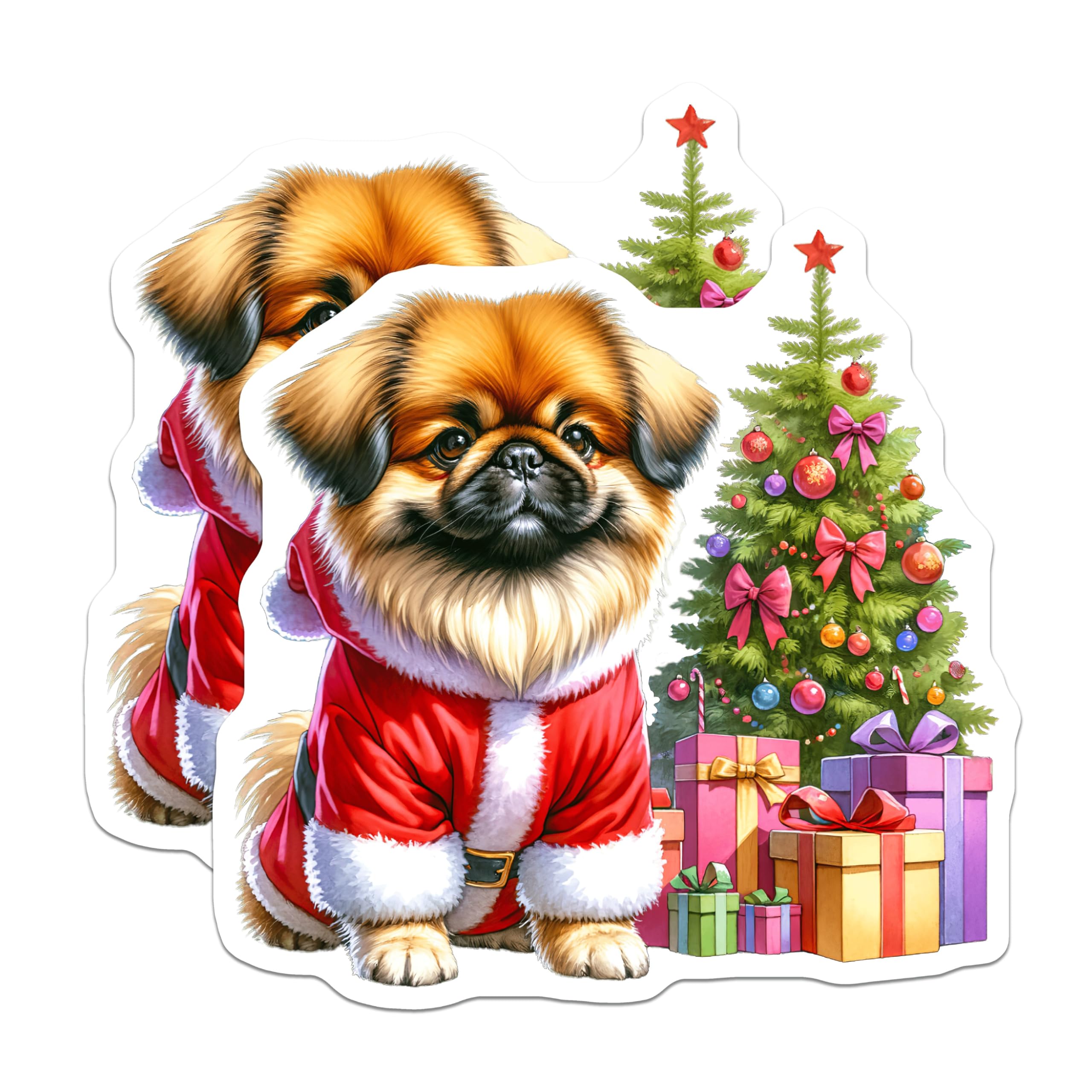 (2 Pack) Adorable Pekingese Santa Magnets - Festive Christmas Dog Decor - Holiday Refrigerator Magnets - 5 Inches On Longest Side - Thick Durable Magnet - Made in USA - MAG23860