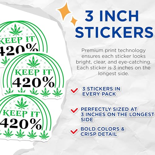 (3 Pack) Keep It 420 Percent Decals - Marijuana Decal - Laptop Decal - 3 Inches On Longest Side - Easy Peel & Apply - Made in USA - 3MCS7701