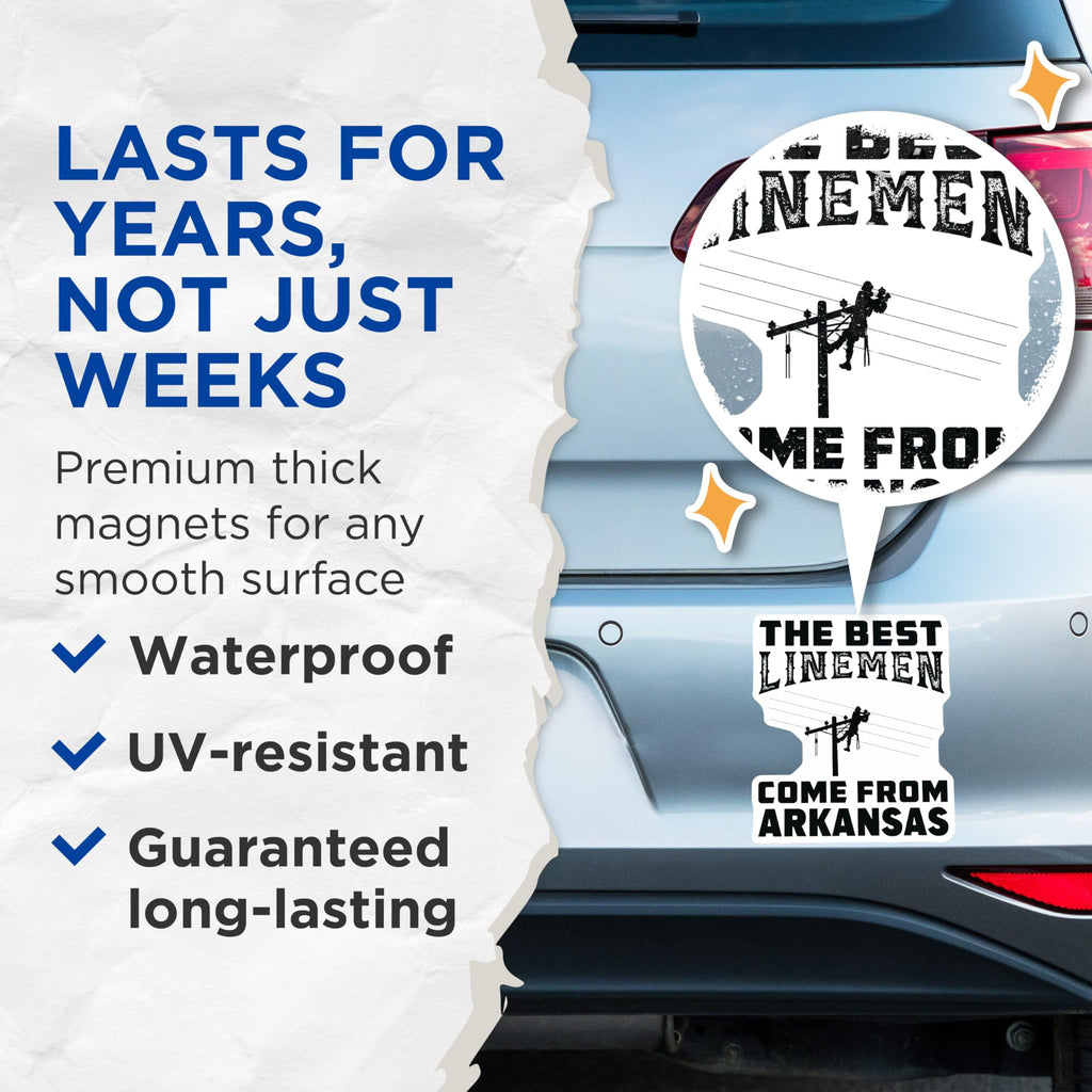 (2 Pack) Lineman Magnets - Arkansas Utility Worker - Electrician Power Pole Design - 5 Inches On Longest Side - Thick Durable Magnet - Made in USA - MAG20435