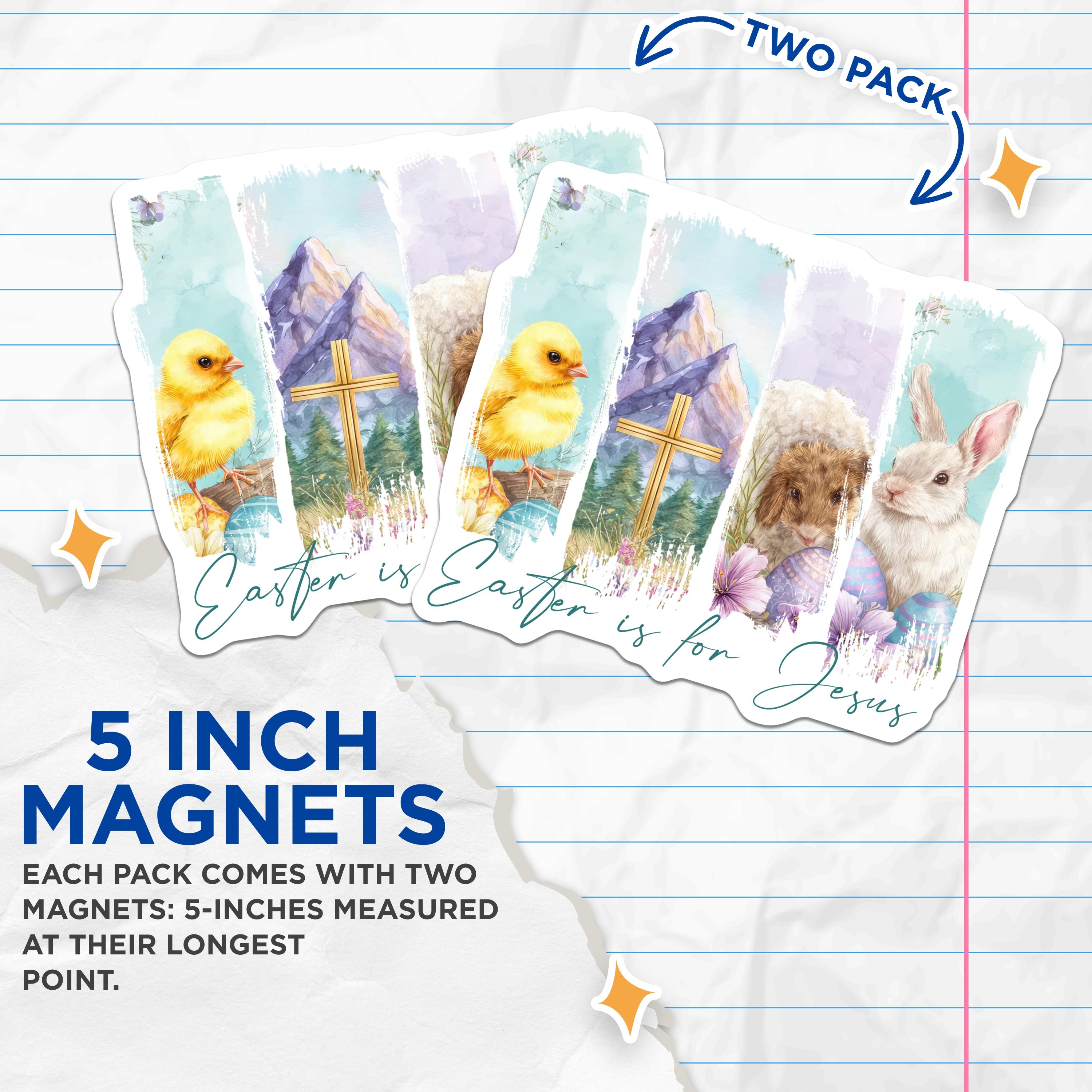 (2 Pack) Easter is for Jesus Magnets - Religious Spring Decor - Christian Home Faith Art - Refrigerator Locker Accent - 5 Inches On Longest Side - Thick Durable Magnet - Made in USA - MAG37370