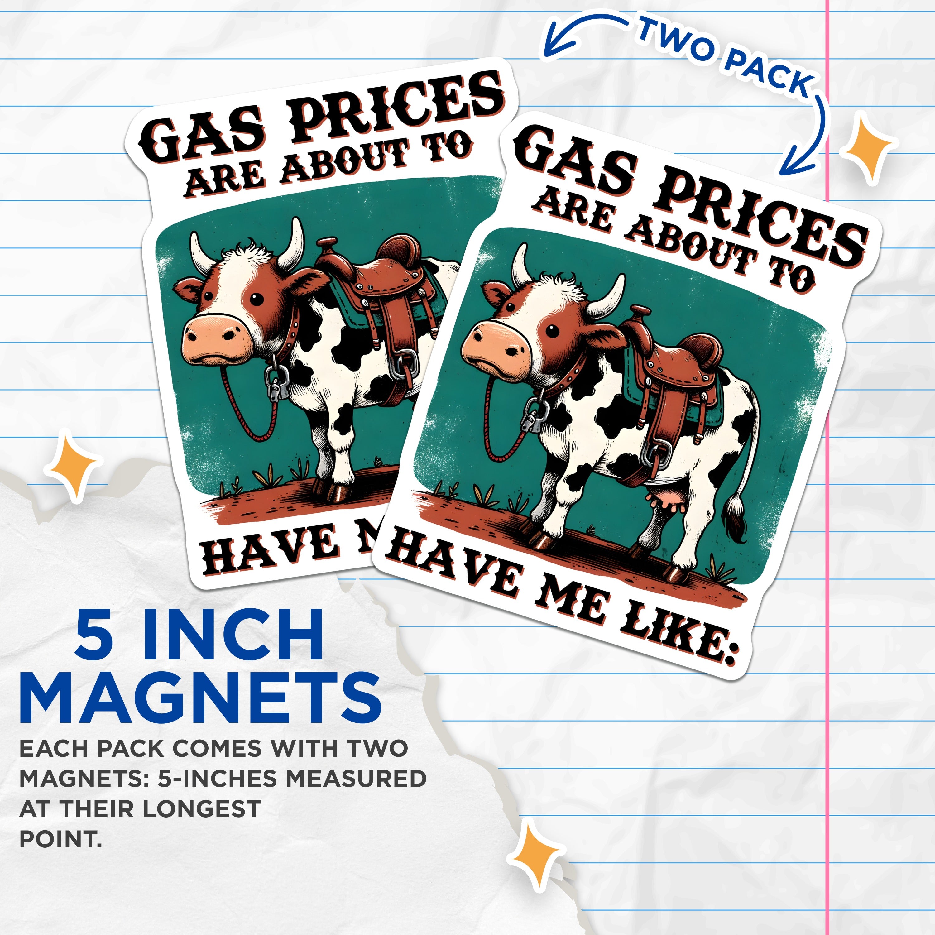 (2 Pack) Gas Price Cow Magnets - Funny Western Humor Decor - Farmhouse Animal Accents for Kitchen - 5 Inches On Longest Side - Thick Durable Magnet - Made in USA - MAG39495