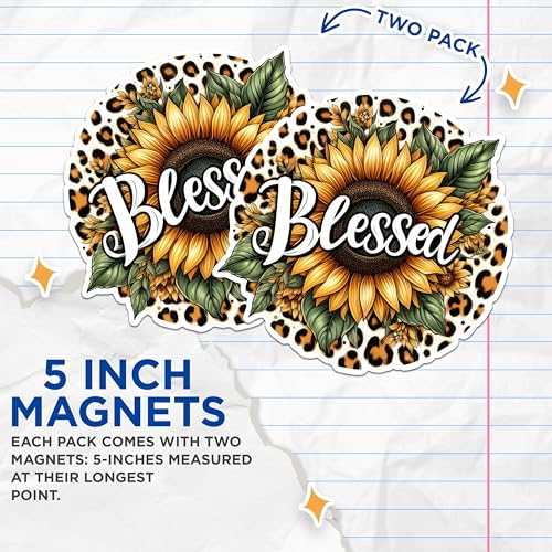 (2 Pack) Sunflower Blessed Magnets - Sunflower Inspirational Magnets - Floral Home Decor Magnets- 5" On Longest Side - for Fridges, Toolboxes, Cars - Made in USA - MAG2908