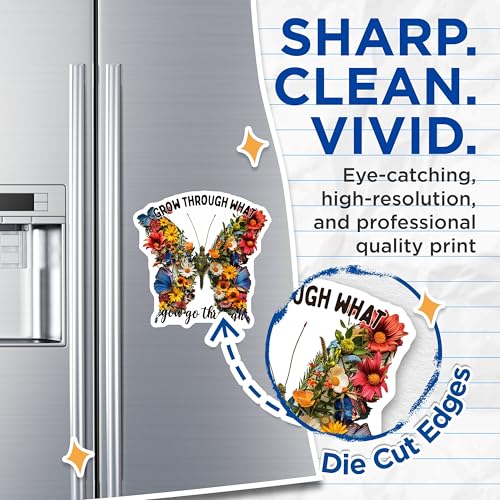 (2 Pack) Grow Through What You Go Through Magnets - Inspirational Butterfly Magnets - Floral Motivational Quotes Magnets - 5" On Longest Side - for Cars, Fridges, Toolboxes - Made in USA - MAG4327