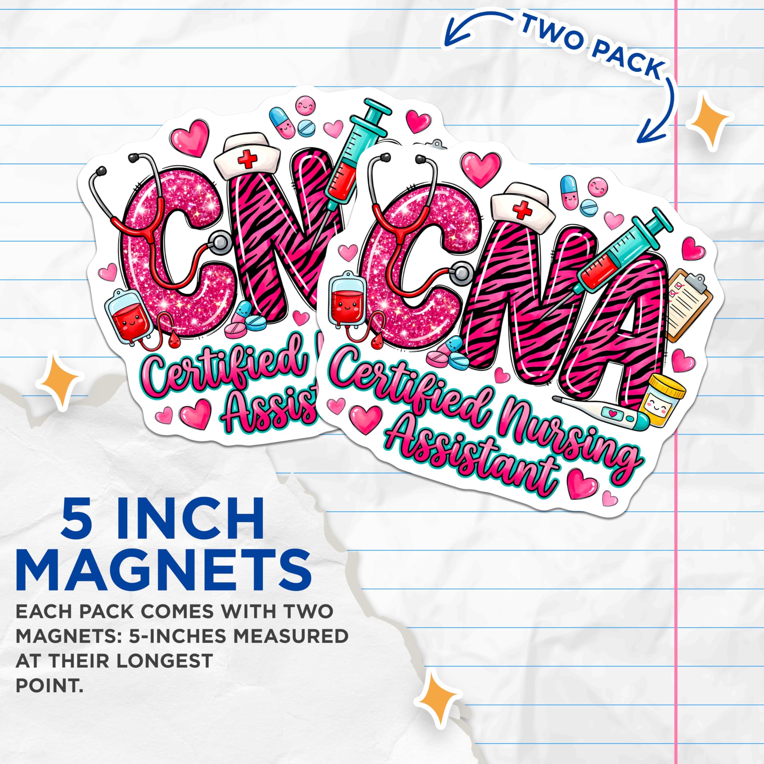 (2 Pack) Certified Nursing Assistant Magnets - CNA Appreciation Decor - Medical Professional Item - Healthcare Worker Fridge - 5 Inches On Longest Side - Thick Durable Magnet - Made in USA - MAG22467