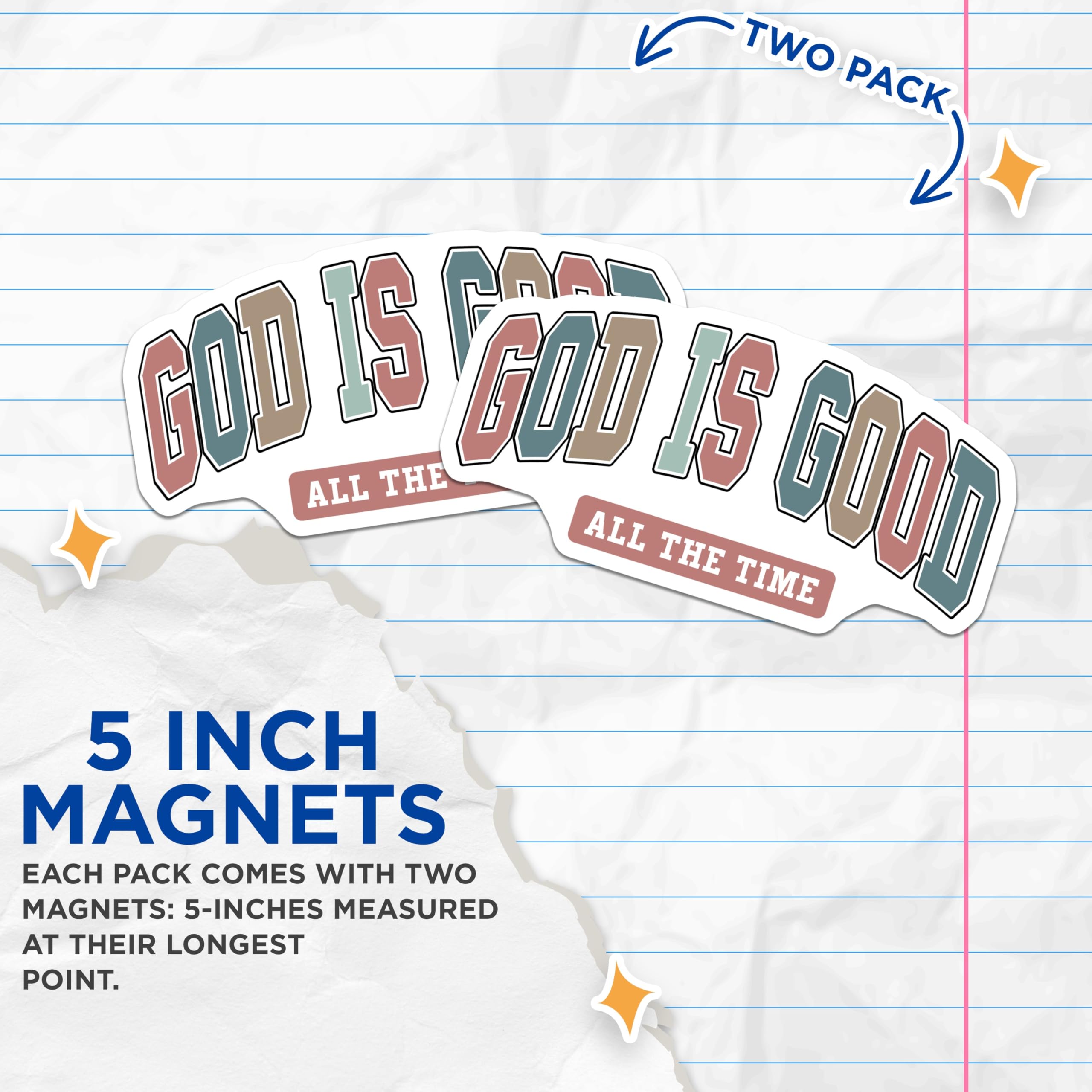 (2 Pack) God is Good All The Time Magnets - Christian Faith Decor - Inspirational Religious Saying - 5 Inches On Longest Side - Thick Durable Magnet - Made in USA - MAG27408