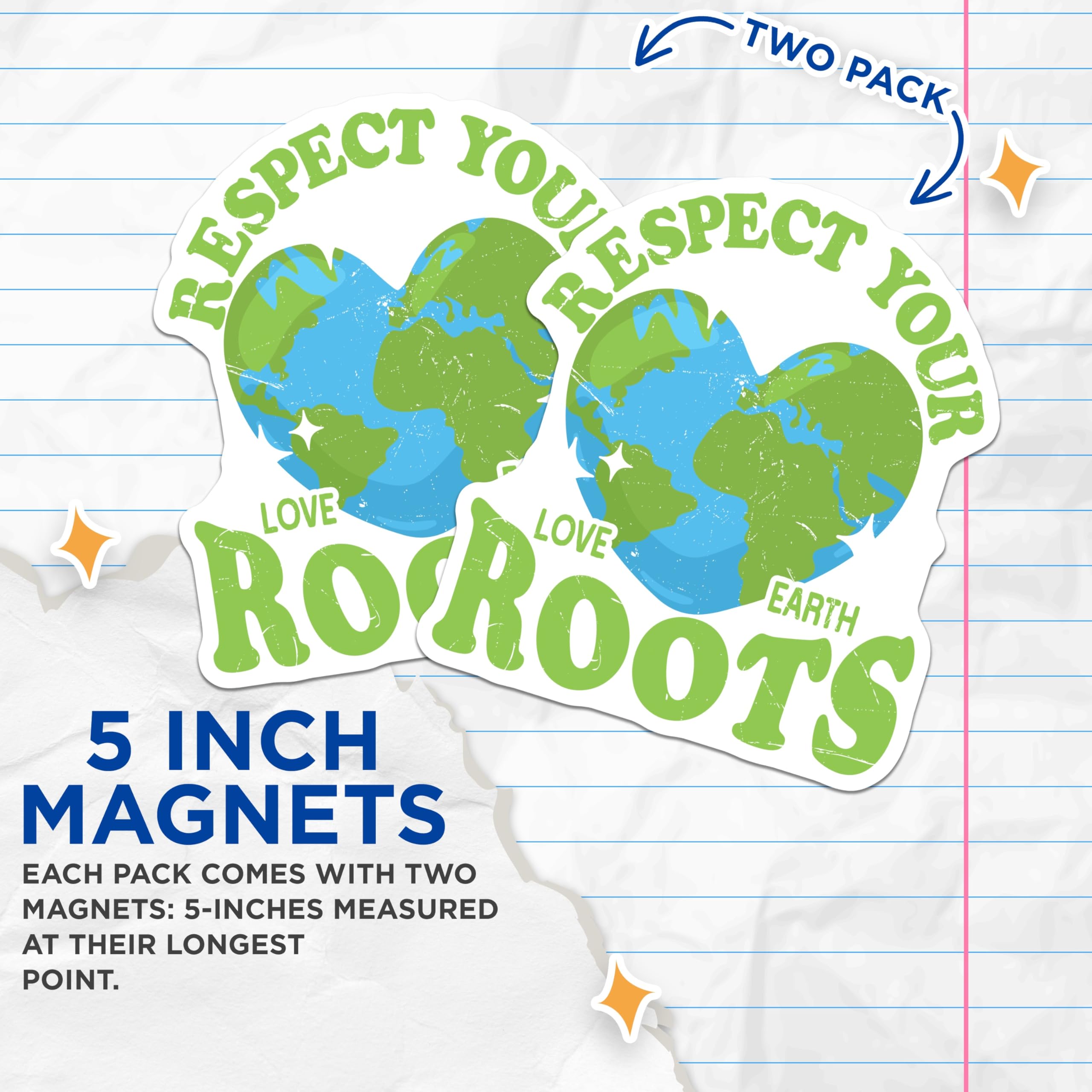 (2 Pack) Respect Your Earth Magnets - Love Your Roots Planet - Environmental Awareness Decor - 5 Inches On Longest Side - Thick Durable Magnet - Made in USA - MAG20772