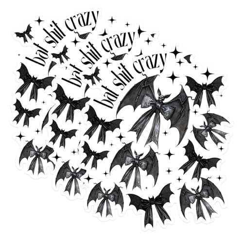 (3 Pack) Bat Shit Crazy Decals - Gothic Bat Art - Halloween Laptop Decal - 3 Inches On Longest Side - Easy Peel & Apply - Made in USA - 3MCS1642