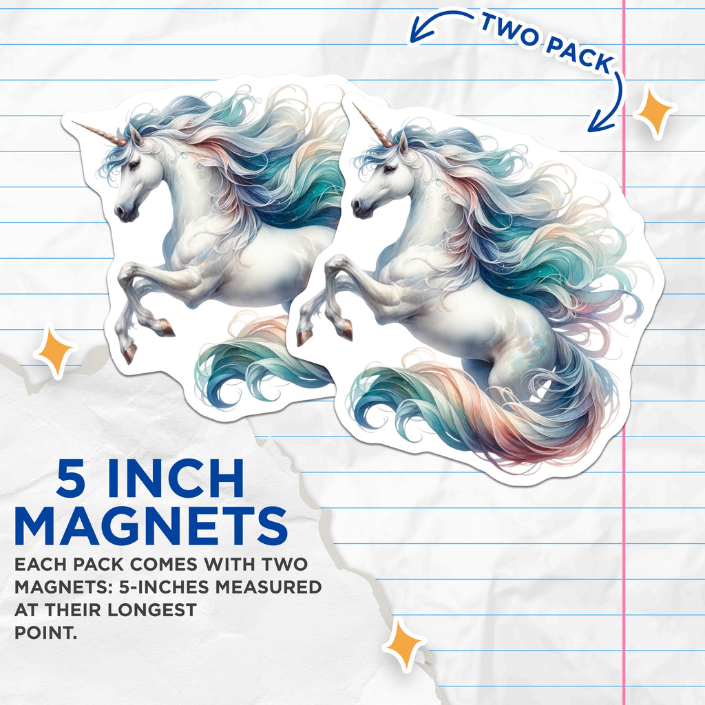 (2 Pack) Unicorn Magnets - Magical Fantasy Creature Decor - Whimsical Mythical Art Home Accent - 5 Inches On Longest Side - Thick Durable Magnet - Made in USA - MAG38740