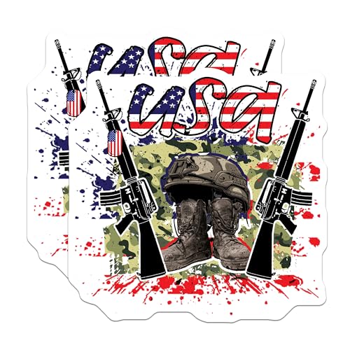 (2 Pack) USA Military Stickers - Patriotic Stickers - Army Veteran Stickers - 5" On Longest Side - Sticks to Smooth Flat Surfaces - Made in USA - BMCS6026