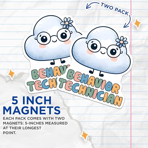 (2 Pack) Behavior Technician Magnets - Cute Cloud Character Magnets - Educational Office Decor Magnets - 5" On Longest Side - for Cars, Refrigerators, Toolboxes, Lockers - Made in USA BMCS3181