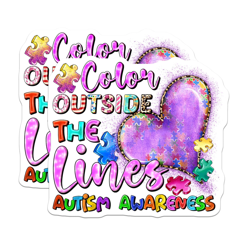 (2 Pack) Autism Awareness Magnets - Color Outside Lines Quote - Neurodiversity Support Heart - 5 Inches On Longest Side - Thick Durable Magnet - Made in USA - MAG28042